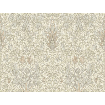 Papier peint neutre avec motif damassé botanique beige et gris