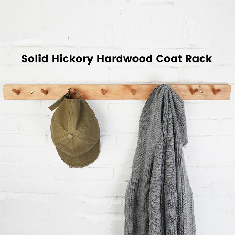 Wall Mounted Coat Rack, 2" H x 11.75" W x 0.75" D, Natural Hickory