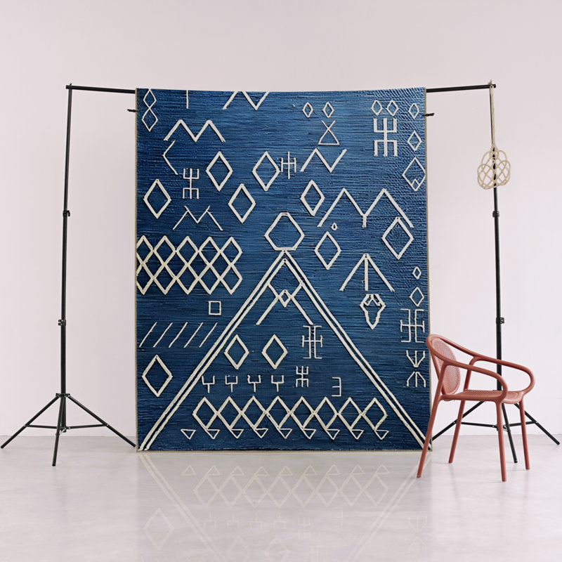 Tapis décoratif moderne à motif géométrique bleu marine, Rectangle 4 pi 11,06 po x 9 pi 10,11 po