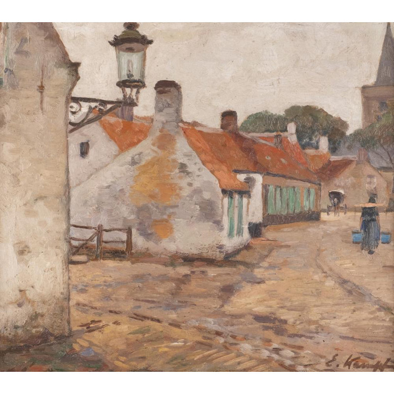 «View of a Village» par Eugen Kampf - Art mural sur toile tendue avec châssis, H 18 po x l 14 po