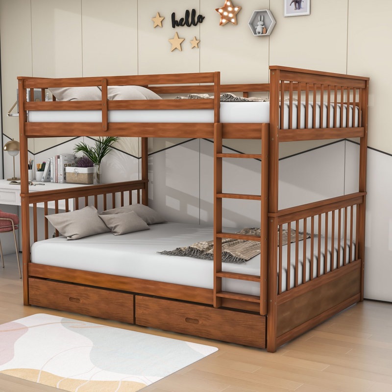 Edik Kids Full Over Full Bunk Bed with Drawers, Walnut