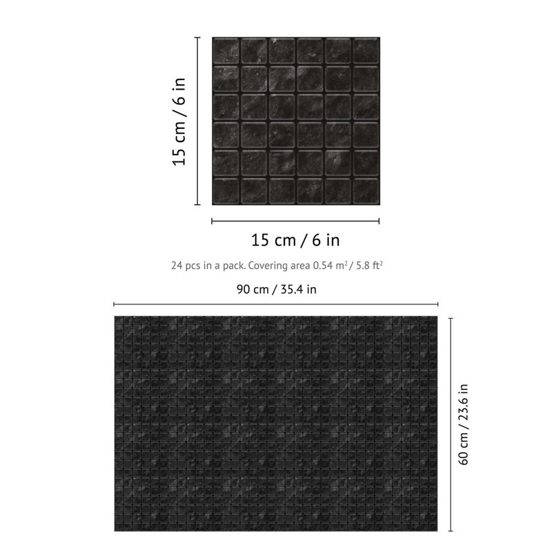 Metallic Self Adhesive Tile Stickers 15cm x 15cm, Charcoal