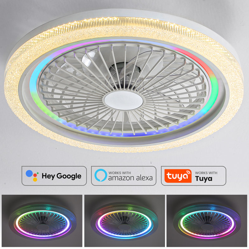 Ventilateur de plafond encastré avec lumière DEL et télécommande Kaben, DEL chaude / blanche