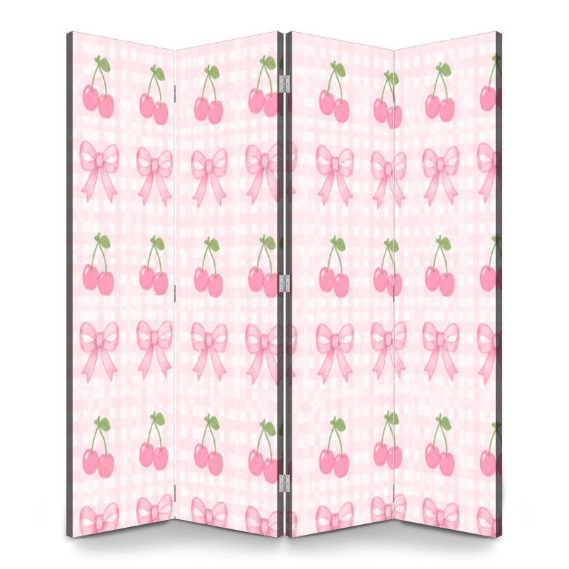 Cloison pliante à 4 panneaux avec paravent et cerisier rose, null, null