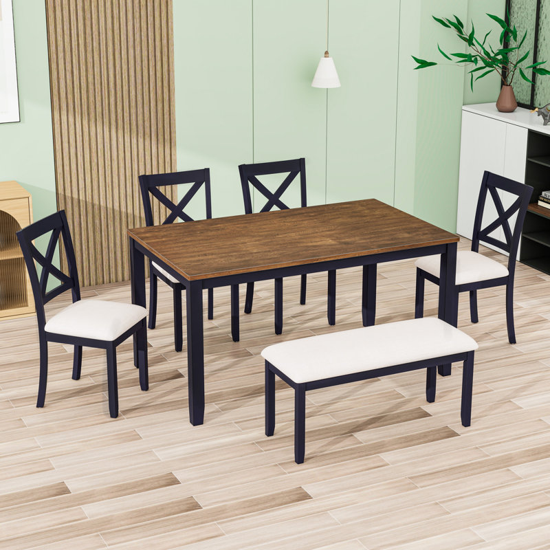 Ensemble de table de salle à manger en bois avec banc, Noir/chêne
