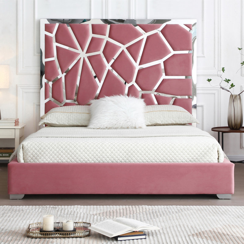 Lit plateforme tapissier Scherer, Rose, Très grand