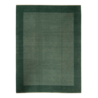 Tapis vert en laine noué à la main 8 pi 9 po x 11 pi 9 po