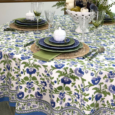 Cobalt Garden Floral Round Tablecloth