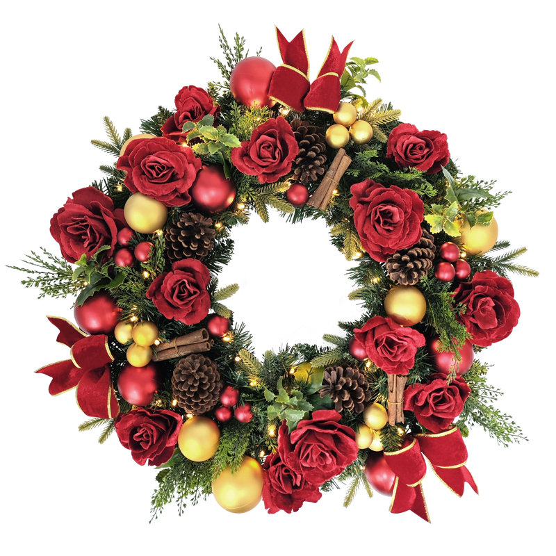 Pre-Lit Artificial Adorned Christmas Wreath