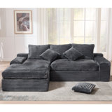 98.82" Upholstered Modular Sofa Corduroy Sofa & Chaise - No Assembly Required