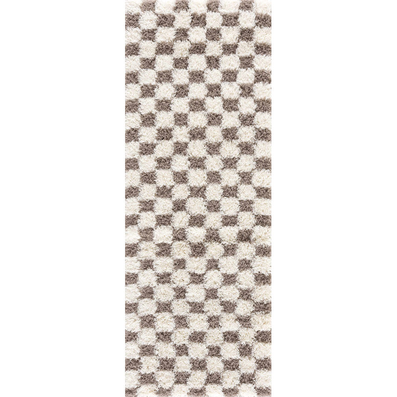 Atiran Checkered Shag Brown Area Rug, Rectangle 4' x 6'