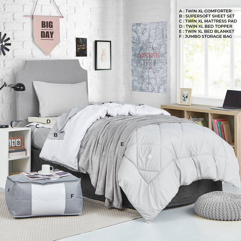 Ensemble de dortoir simple TG, Gris / blanc