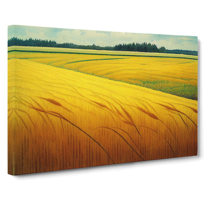 XXX-H1022-WF-10071X Watercolour Wheat Field Vol.5 - Wrapped Canvas Painting, 40cm H x 60cm W x 3cm D