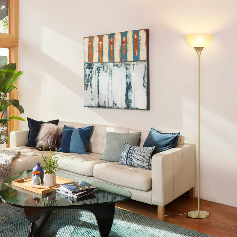 Modern LED Floor Lamp With White Shade, Rotary Switch, Gold Stand For Living Room, Bedroom
