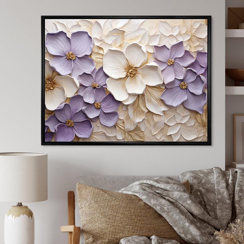 Violet et blanc, minimalisme, violettes - Violettes, impression sur toile, Reproduction avec cadre flottant, Noir
