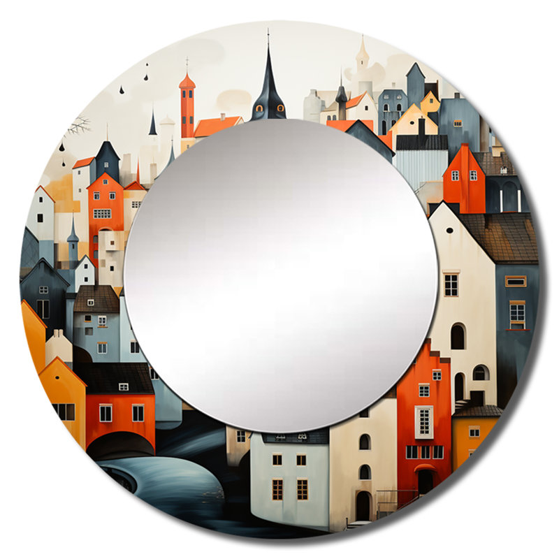 Sanisha, Danemark, Scarlet Toits, Collage III - Danemark, miroir décoratif rond traditionnel, impression sur métal