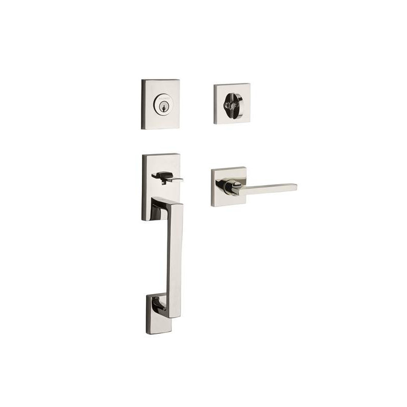 Handleset with Single Cylinder Deadbolt and Door Lever and Rosette, Polished Nickel, Keyed Different, Yes