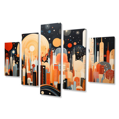 New York City Midcentury Collage III - City New York Wall Decor - 5 Panels