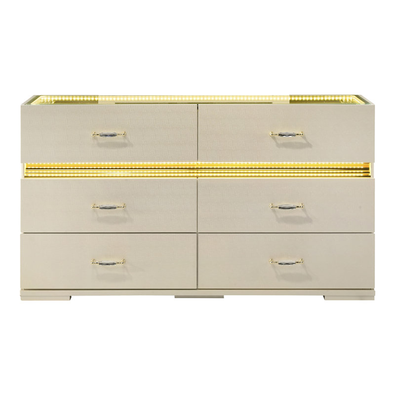 Commode 6 tiroirs Brigette, Beige