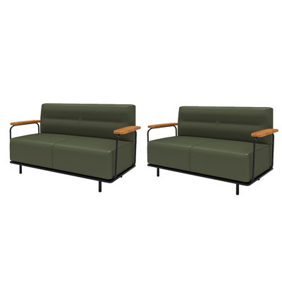 Ensemble de 2 bancs rembourrés en similicuir vert