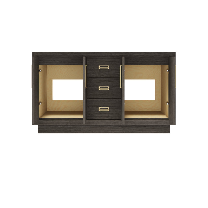 Meuble-lavabo double Avalon, 60", Gris délavé, Or satiné