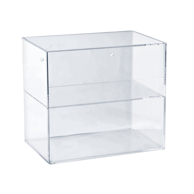 Azar Displays Acrylic Countertop Open Case 14" Wide with One Non-Removable Shelf and Wall Hanging Holes