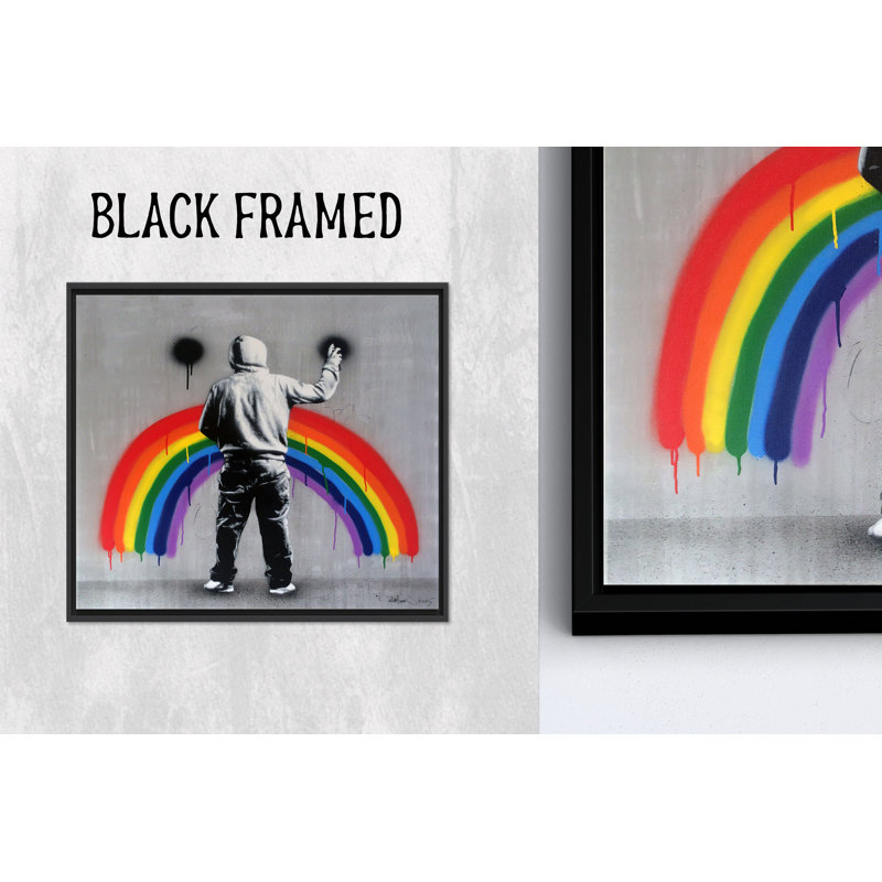 Sad Rainbow Graffiti Art - impression murale sur toile imprimée, toile noire encadrée 1P, H: 55,2 po x l: 55,2 po