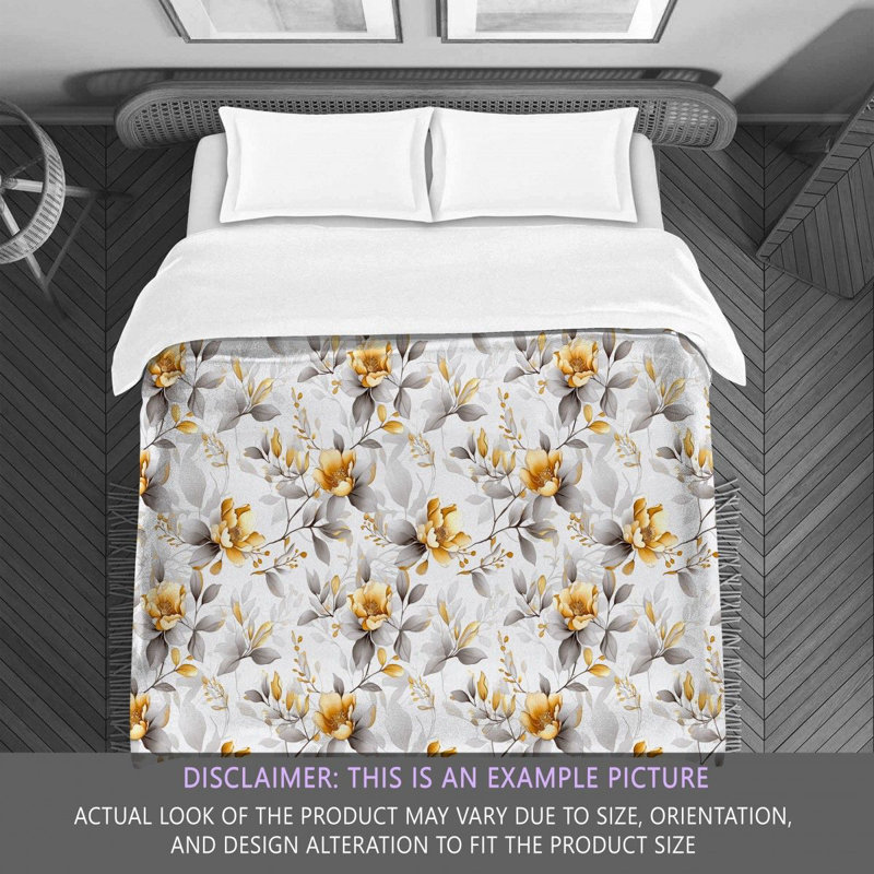 Machine Printed Comforter, Gold/Gray Floral, Twin Extra Long Comforter