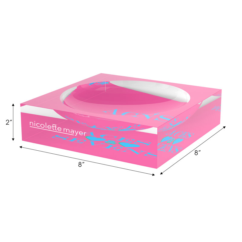 Square Abstract Decorative Tray, 8"W x 8"D x 2"H, Pink Blue