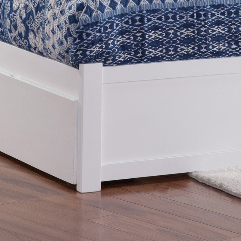 Kindig Solid Wood Platform Bed with Panel Footboard and Trundle, White, Full