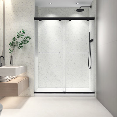 Porte de douche noire coulissante noire sans cadre 5476 pouces avec fonction de fermeture douce réglable en verre trempé de 8 mm avec Nano facile à nettoyer et anti-déflagrant