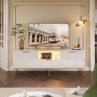 Fluted TV Stand, Glossy Media Console with Wave Pattern Buffet Cabinet