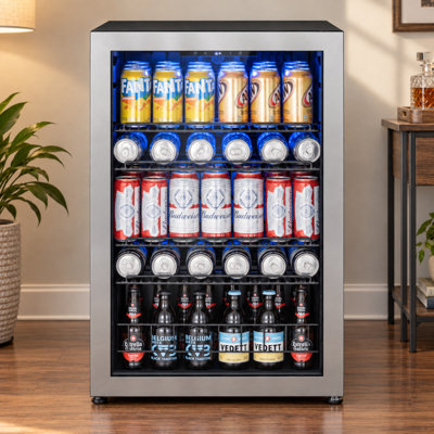 21.7'' W 4.59 Cu. Ft. 155-Can Freestanding Beverage Refrigerator with Reversible Glass Door and 4 Adjustable Shelves