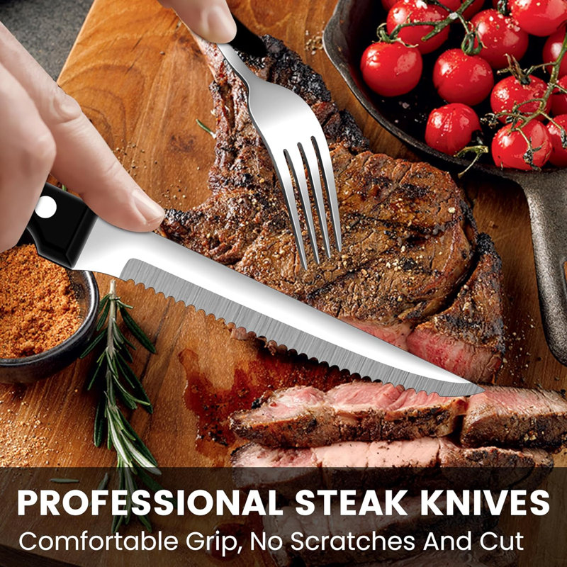 Ensemble de couverts 69 pièces en acier inoxydable pour 8 personnes, comprenant des couteaux à steak, des fourchettes, des cuillères, des pailles en métal, des cuillères rainurées, et plus encore, poli miroir, va au lave-vaisselle, vaisselle durable