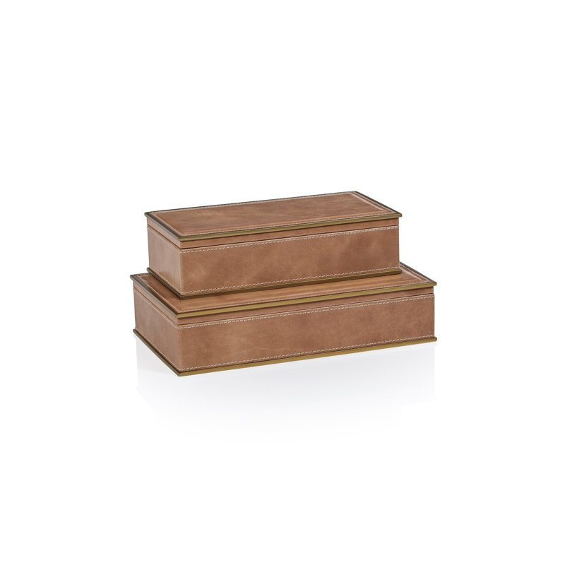 Boîte décorative en cuir avec bordure en laiton, H 2,5 po x l 9 po x P 4,75 po