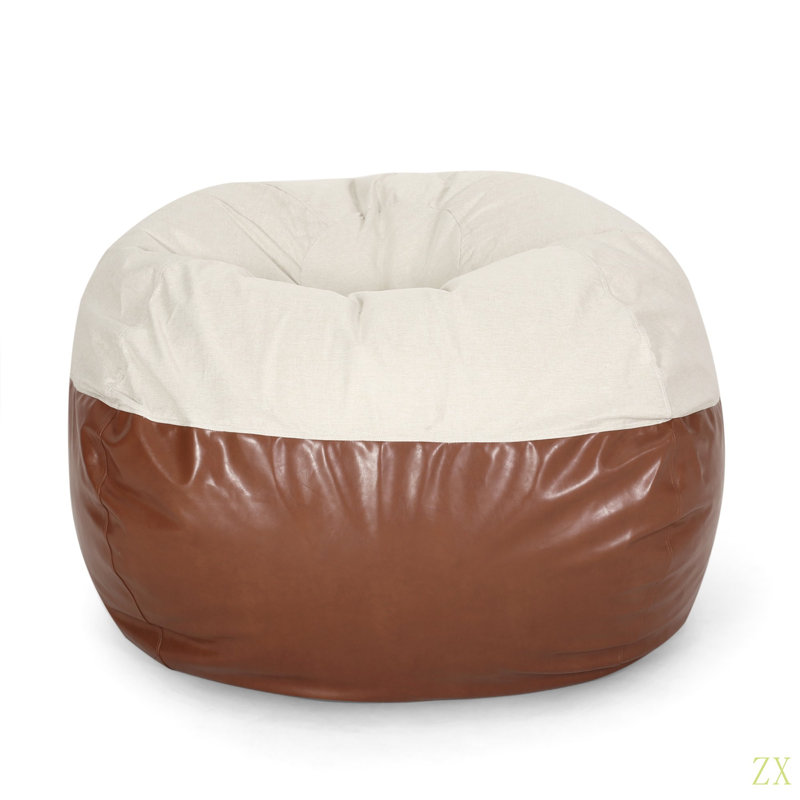 Fauteuil à billes rond Maxi, Similicuir brun / beige, H 42,03 po x l 52,03 po x P 51,96 po