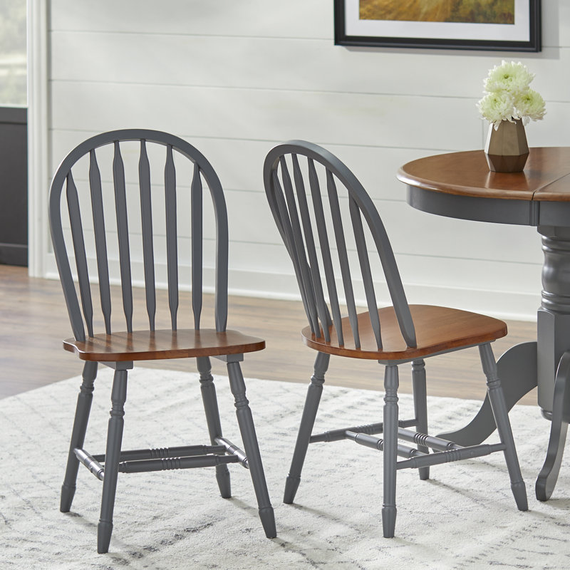Chaise d'appoint à dossier Windsor en bois massif Tolman, Gris/noyer