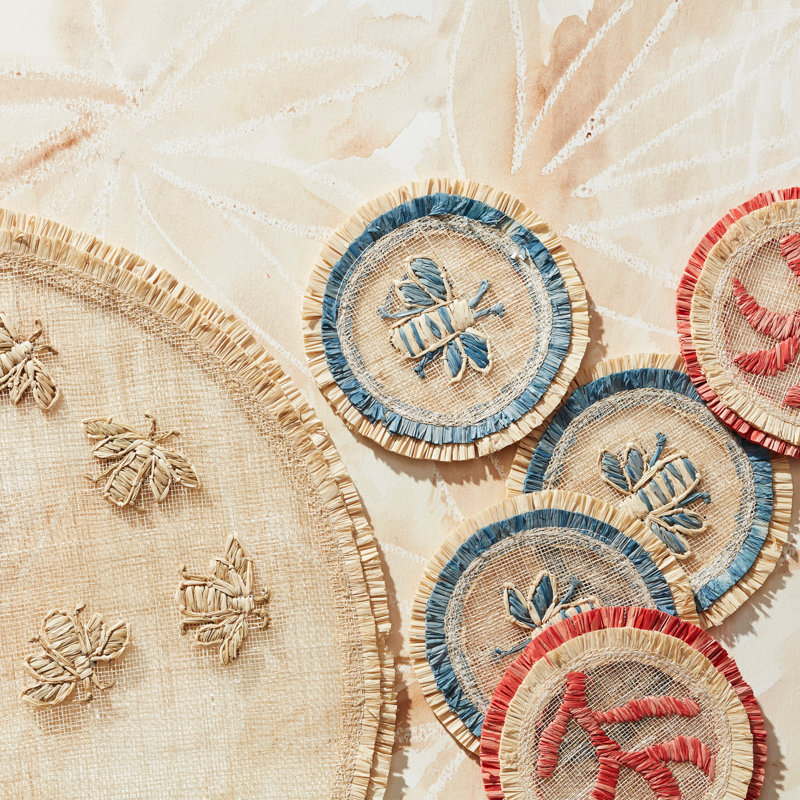 Bee Straw Coasters, Coral