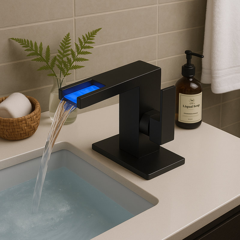 Robinet de salle de bain moderne avec indicateurs lumineux DEL, Noir
