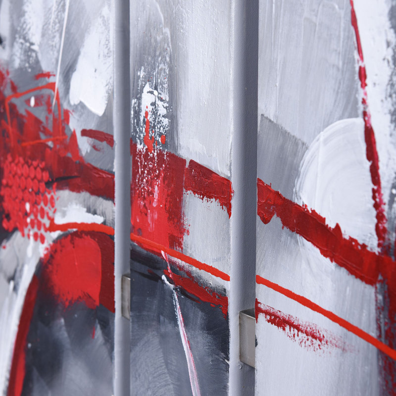 Vibrant Red and Gray Abstract Contemporary Multi-Panel Painting