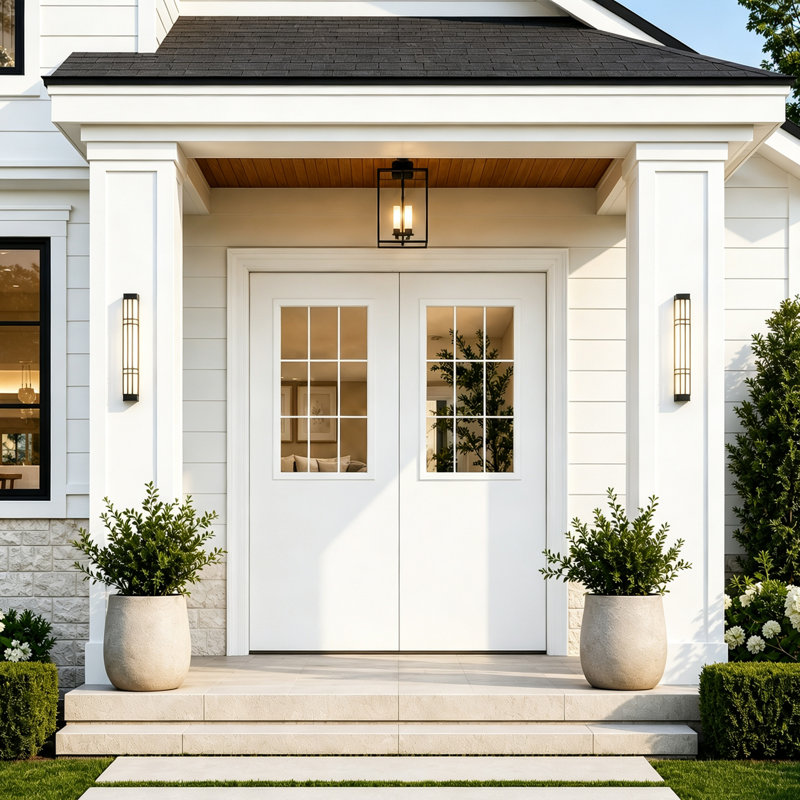 Paire de dalles de porte en bois massif à double porte d'entrée double 9 Lite, L 72 po x H 80 po