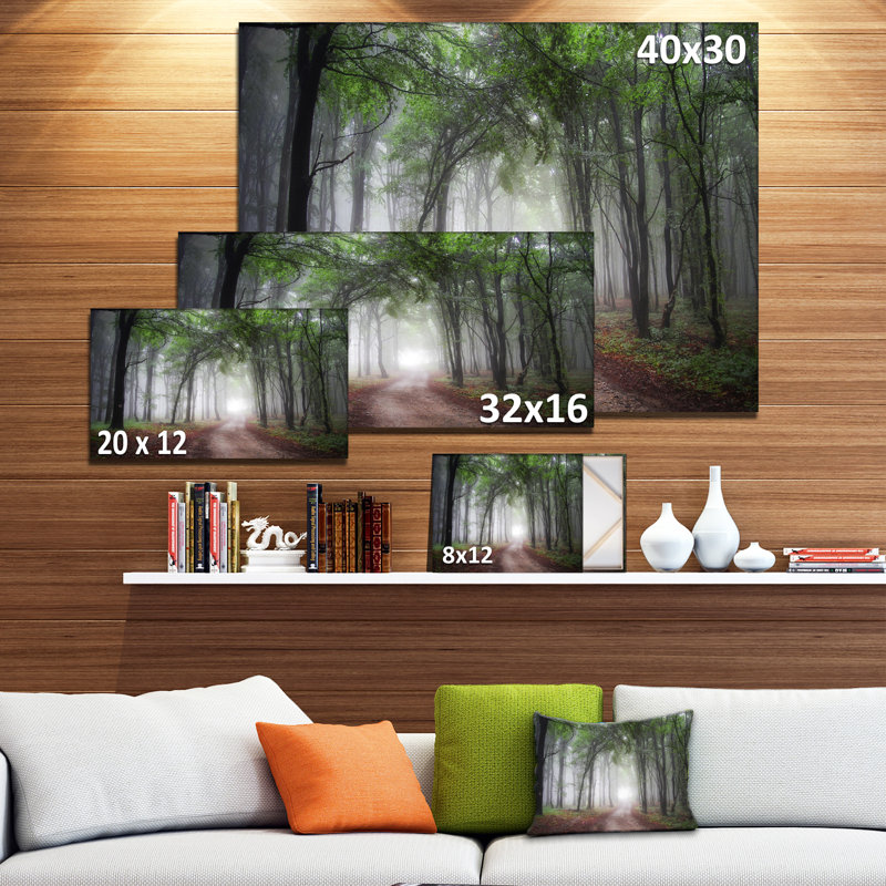 " Light Through Green Fall Forest " Print, 16" H x 32" W x 1" D