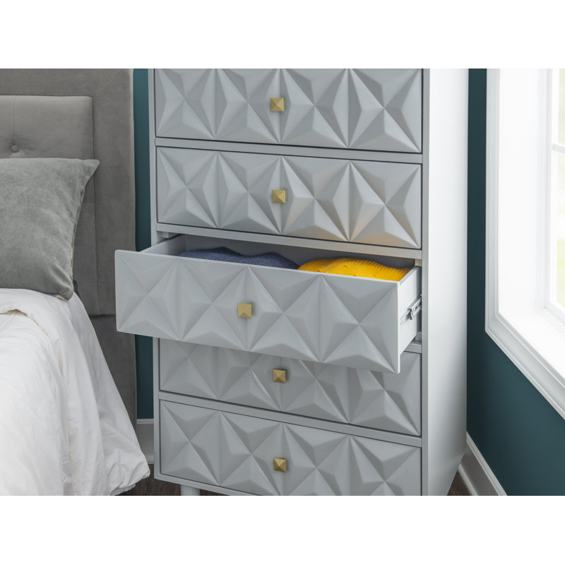 Commode 5 tiroirs Bethli, Gris