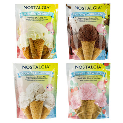 Paquet de 4 mélanges de crème glacée: vanille, chocolat, fraise, biscuits et crème