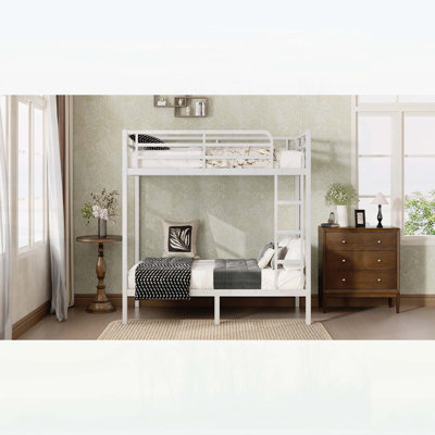Metal Twin XL over Twin XL Bunk Bed for Teens and Adults, Space-Saving Design with Noise Reduction and No Box Spring Needed, White