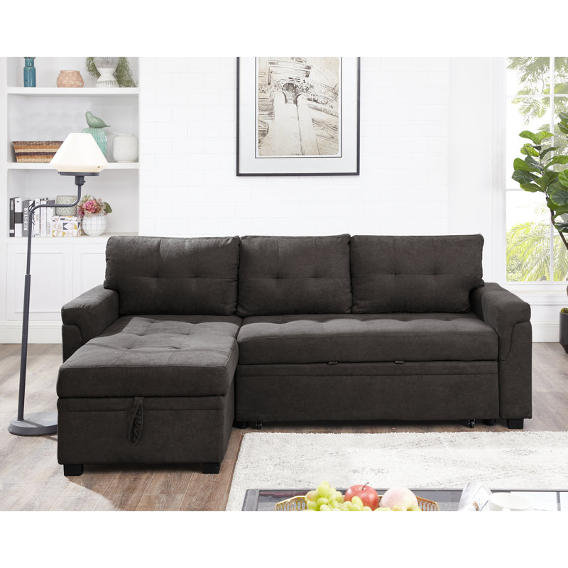 Gadalia L-Shaped Velvet Sleeper Sofa Reversible couch Pull Out Couch with storage chaise, Espresso Velvet