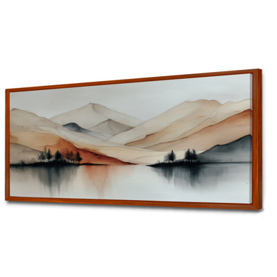 «Watercolor River Drift Mountains - Mountains Large Wall Art, Orange Landscape», reproduction d'art sur toile encadrée