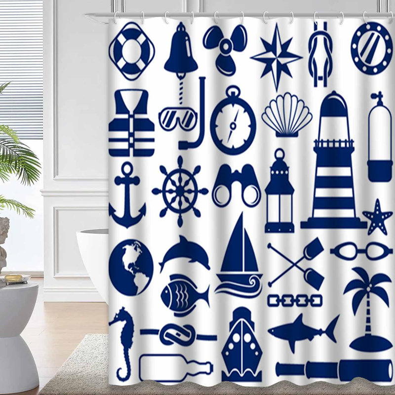 Rideau de douche bleu imperméable, rideaux de douche pour la salle de bain avec 12 crochets, 72" L x 72" W