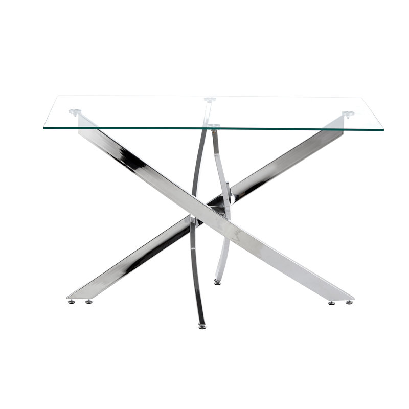 Beveard Glass Top Metal Base Dining Table