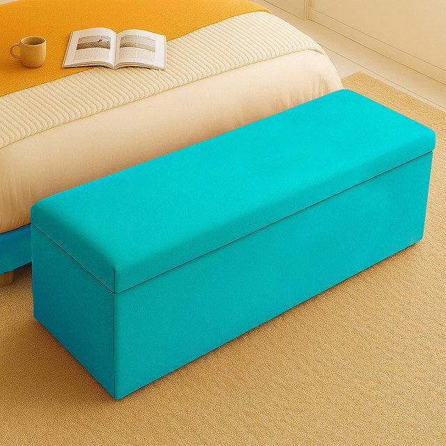 Safar Wide Velvet Plain Rectangle Solid Color Standard Ottoman Box with Storage, 40cm H x 120cm W x 40cm D, Teal